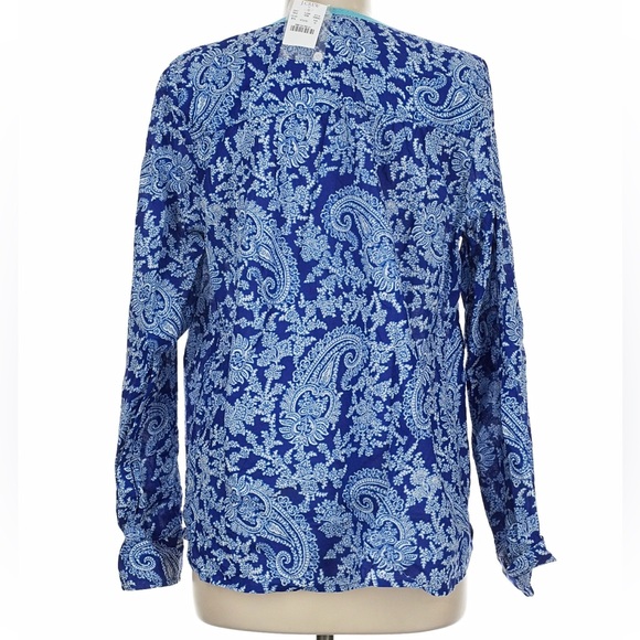 NWOT Blue Paisley Split-Neck Women's Top - Picture 2 of 5